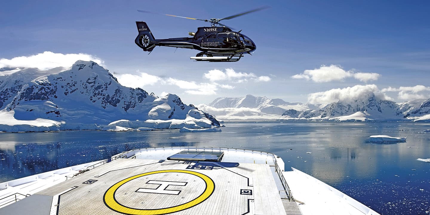 Scenic Eclipse helicopter in Antartica 