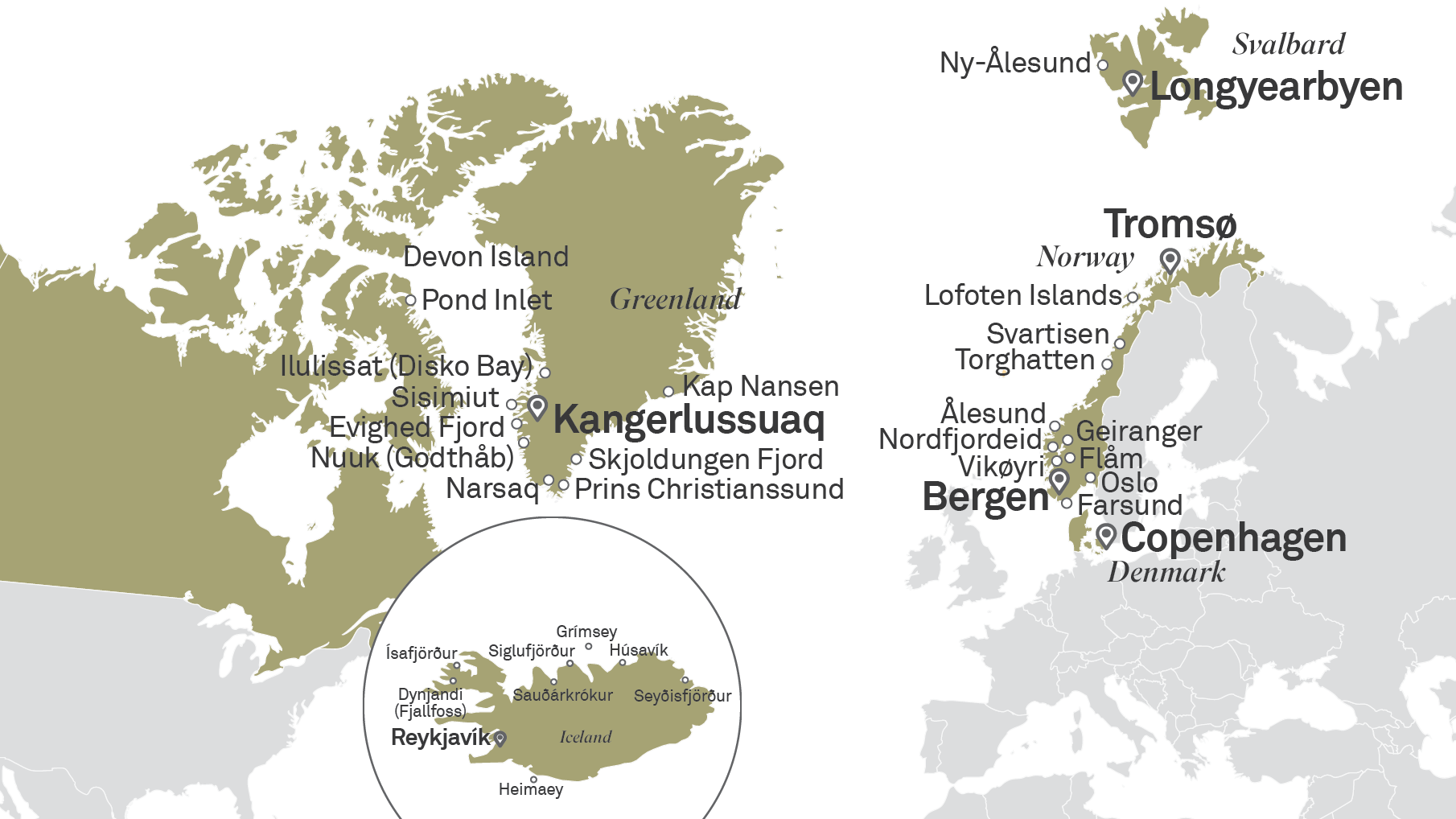 Map of Arctic cruise destinations