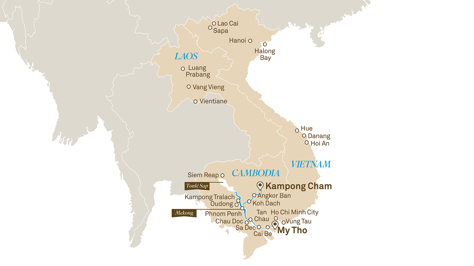 Map of South East Asia destinations
