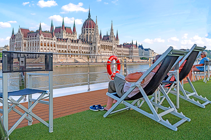 Sitting on the Sundeck overlooking Budapest