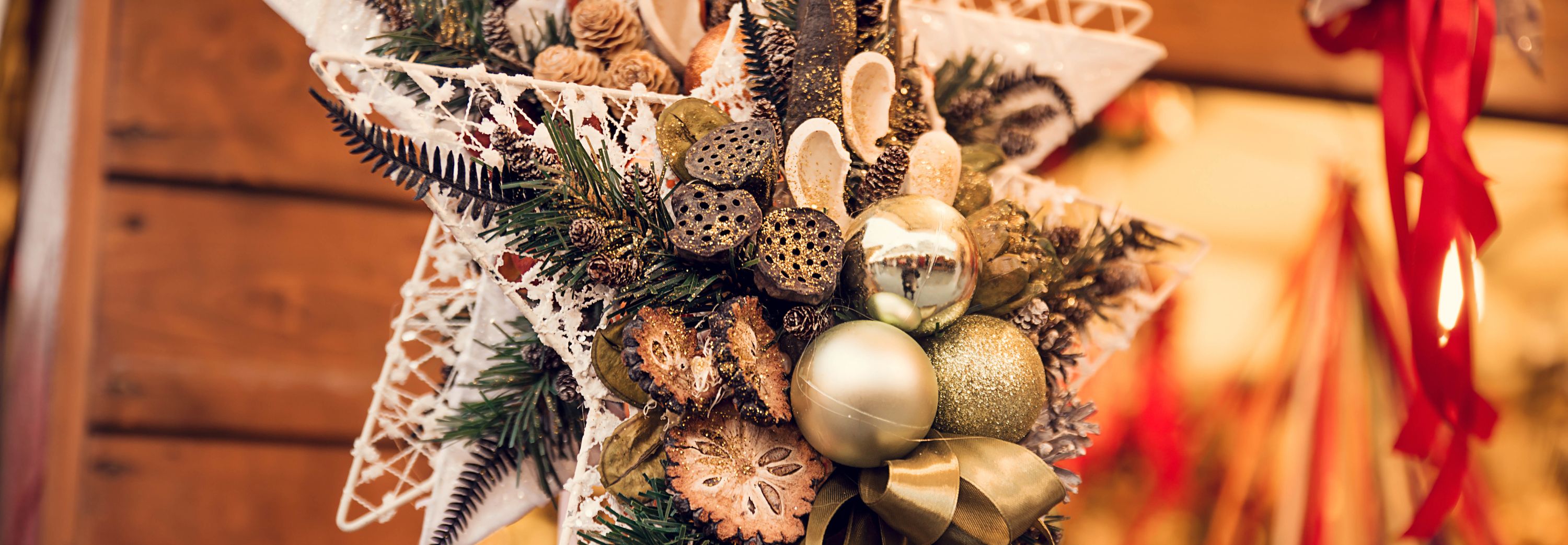Christmas decorations at European Christmas market