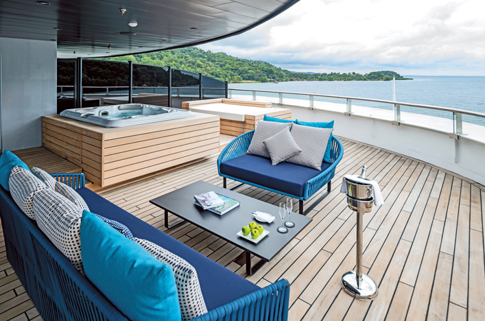 Deck with lounge and spa, Owners Penthouse Suite, Scenic Eclipse