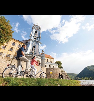 Guests can be seen riding their E Bikes in Durnstein