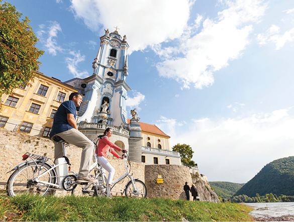 Guests can be seen riding their E Bikes in Durnstein