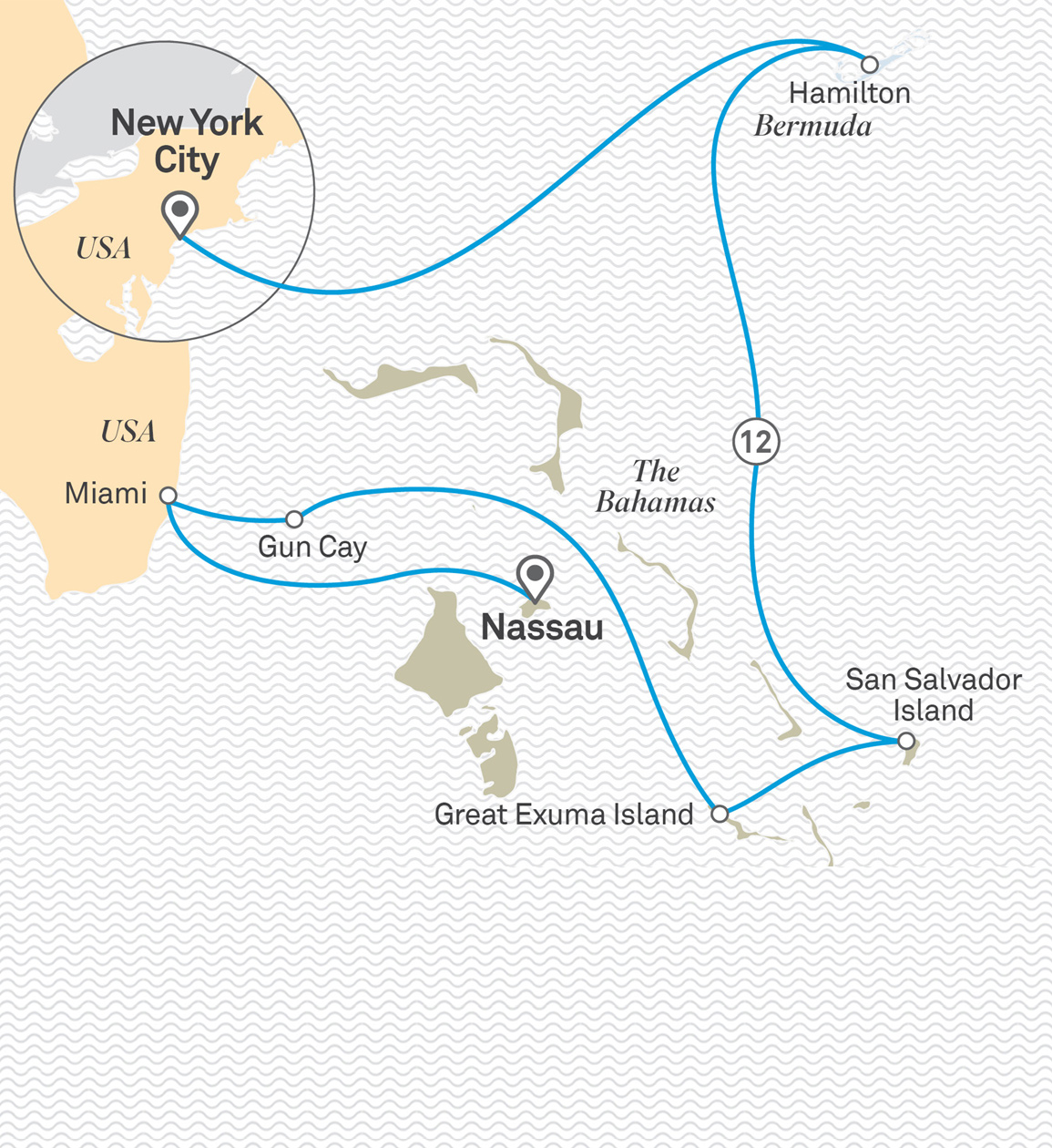 Scenic Cruises Bermuda and the Bahamas Itinerary Map